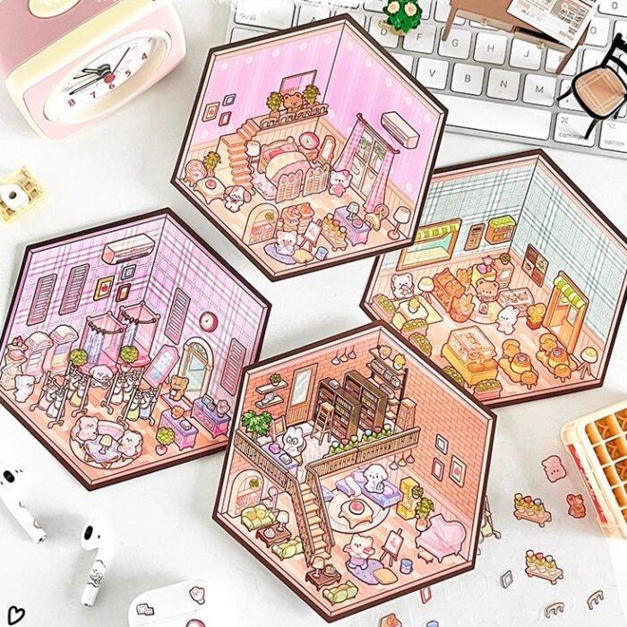 Qikawa 3D Cartoon Puppy Shop Landscape Sticker