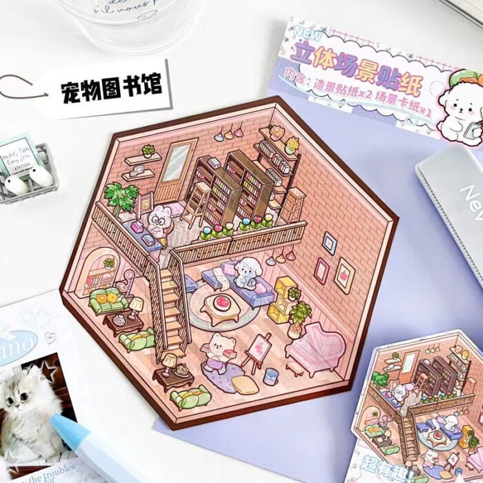 Qikawa 3D Cartoon Puppy Shop Landscape Sticker - 图片 4