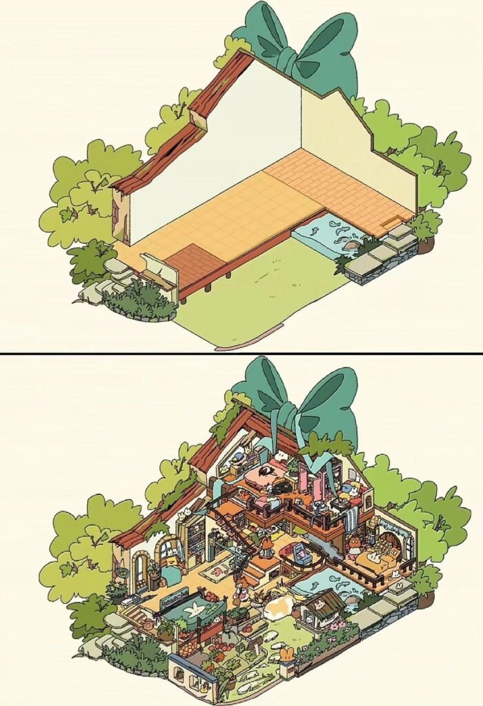 Qikawa DIY Wooden House 3D Scene Sticker - 图片 2