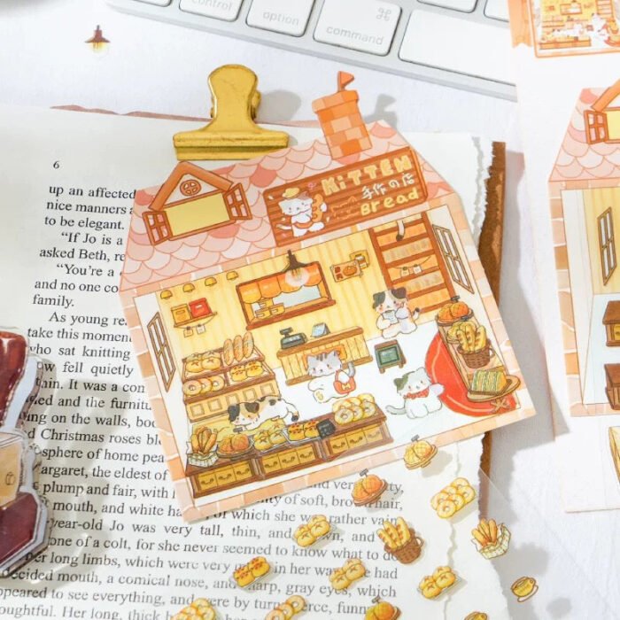 Qikawa Cat Bakery Bread Restaurant Drink Landscape Sticker - 图片 2