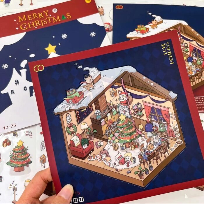 3D Christmas House Landscape Sticker - 图片 2