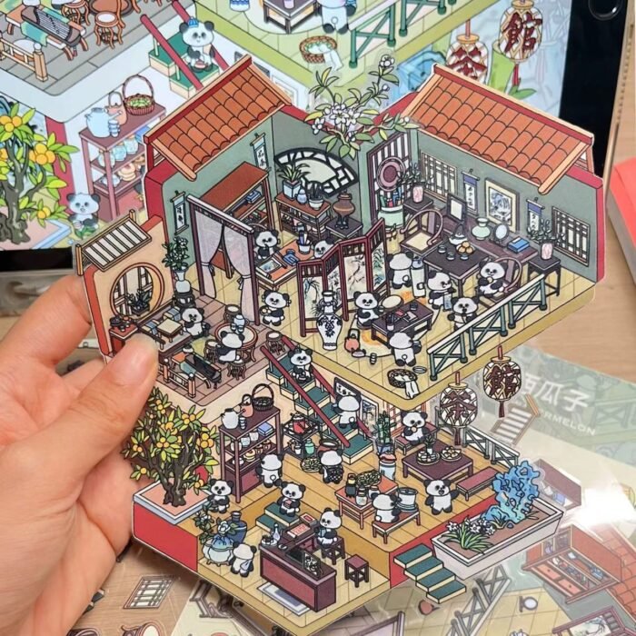 Qikawa Panda Tea House 3D Landscape Sticker Scene - 图片 2