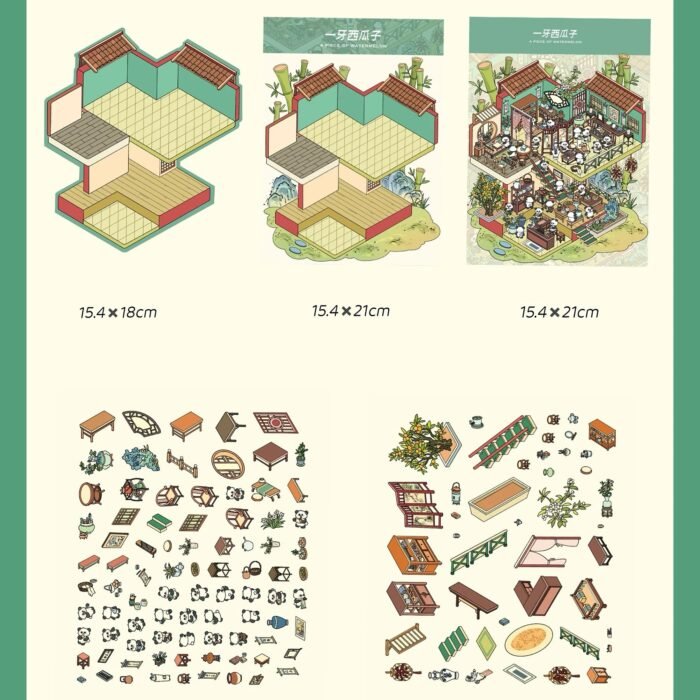 Qikawa Panda Tea House 3D Landscape Sticker Scene - 图片 3