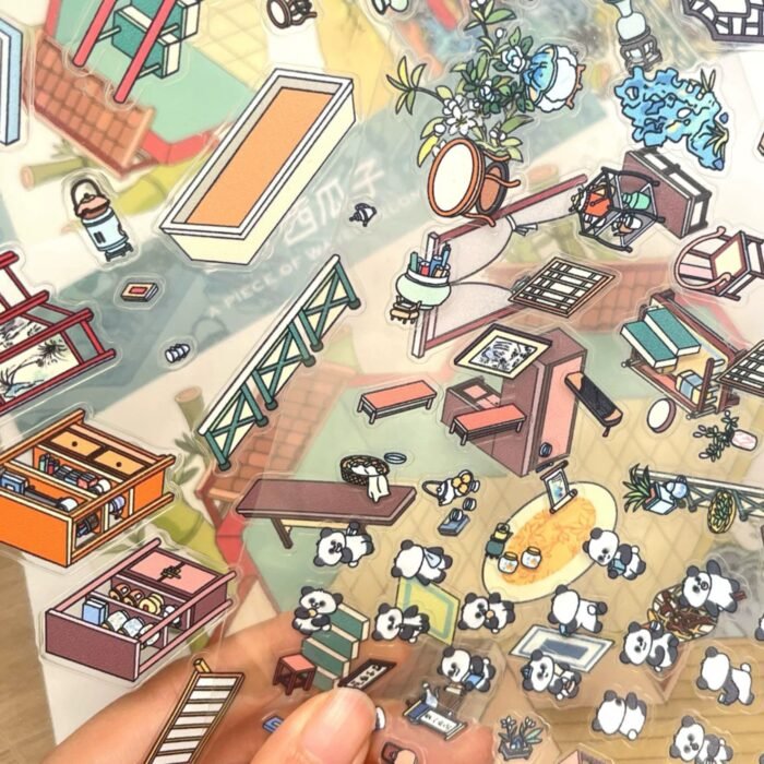 Qikawa Panda Tea House 3D Landscape Sticker Scene - 图片 4