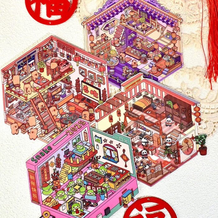 Qikawa DIY New Year 3D Landscape Sticker Scene - 图片 4