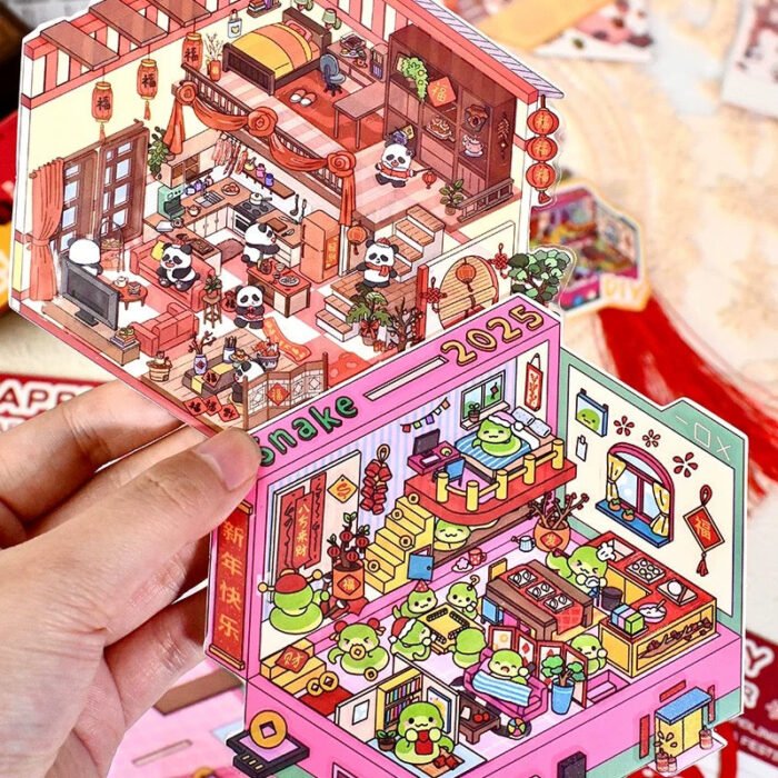 Qikawa DIY New Year 3D Landscape Sticker Scene - 图片 2