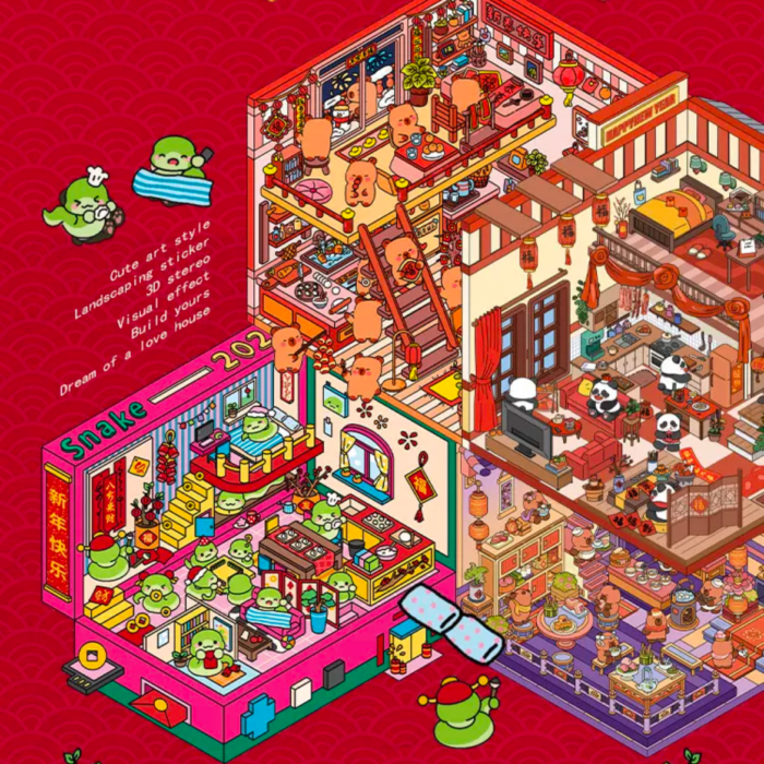 Qikawa DIY New Year 3D Landscape Sticker Scene