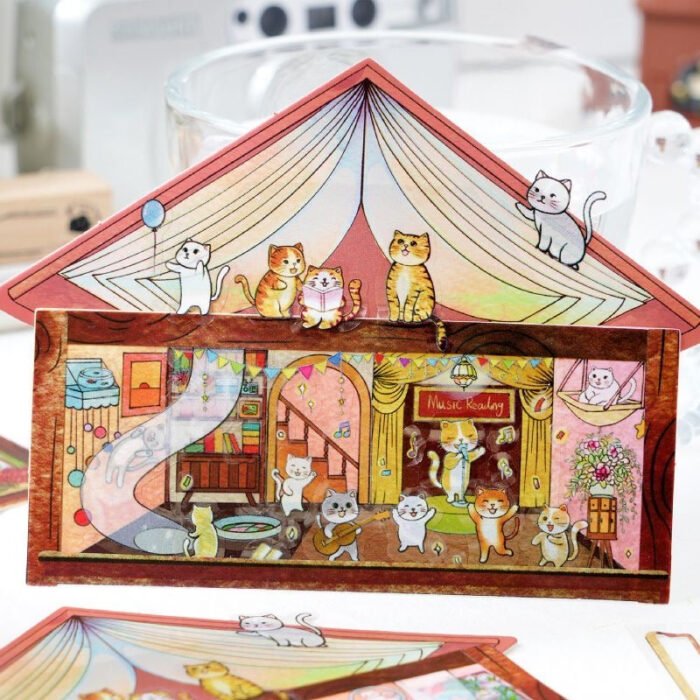 Qikawa Cute Cat House DIY 3D Miniature Scene Sticker - 图片 2
