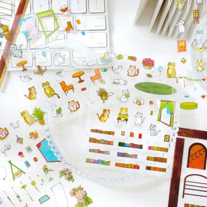 Qikawa Cute Cat House DIY 3D Miniature Scene Sticker - 图片 5