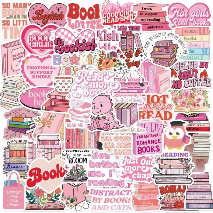 50 Pink Bookish Graffiti Stickers